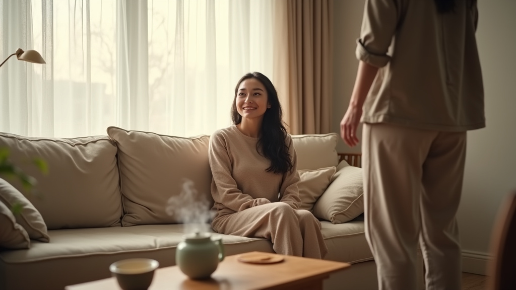 Capture d'écran du jeu Date Ariane montrant l'interface de dialogue avec Ariane dans son salon