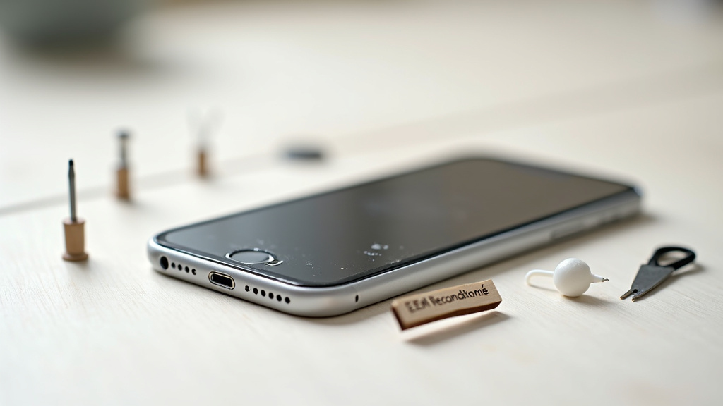 Setup atelier réparation iPhone : tapis antistatique, outils iFixit et microscope USB